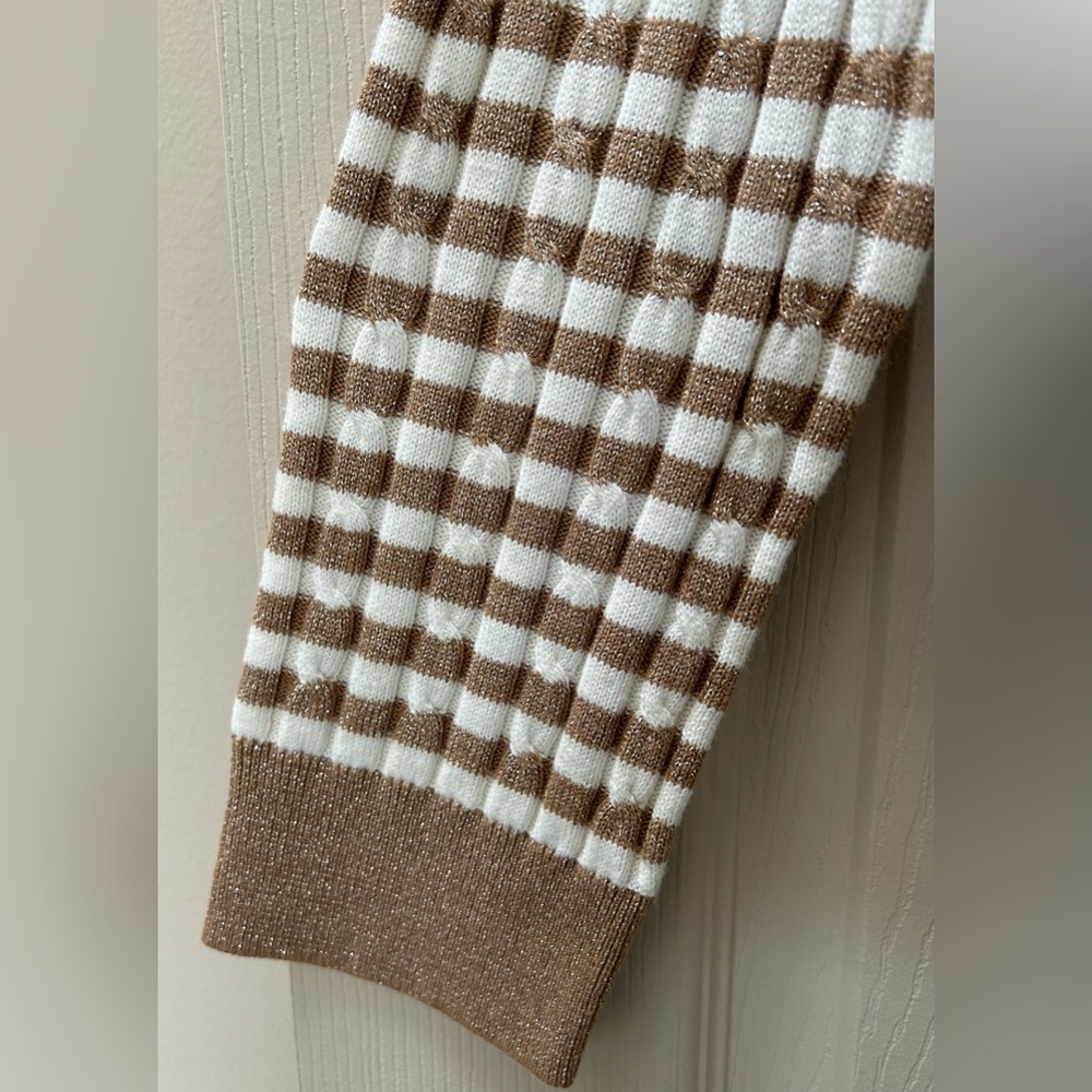 NWT Talbots Gold Metallic Cream Striped Ribbed Crewneck Sweater Holiday Size XL - Picture 8 of 15